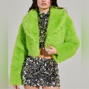 AKIRA Vibrant Green Faux Fur Jacket NWT Size - XL